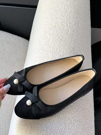 Ballerine nere con punta tonda e fiocco slip on scarpe da