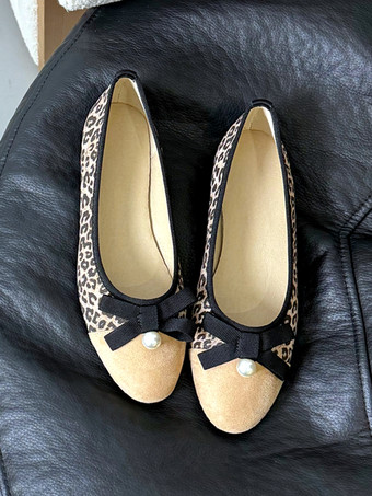RosaBailarinas planas con punta redonda y estampado de leopardo para mujer