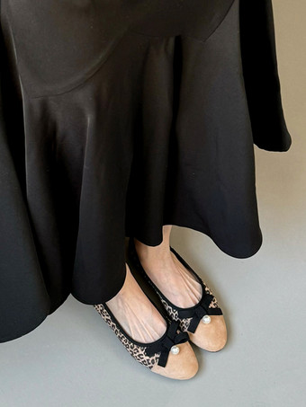 Bailarinas planas con punta redonda y estampado de leopardo para mujer