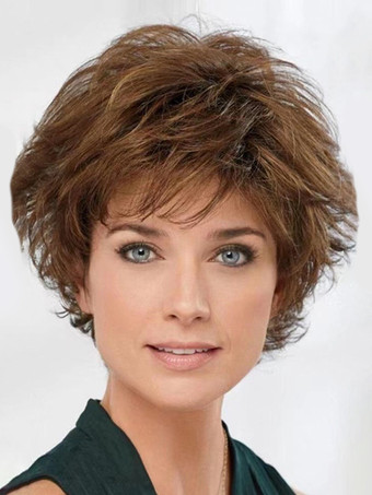 ブラウンレイヤードボブウィッグショート合成ウィッグ女性用2025