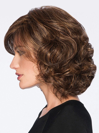 ヴィンテージ カーリーヘア ミディアムレングス 合成ウィッグ 女性用 2025