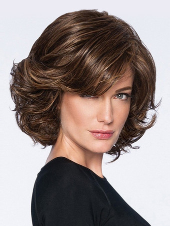 ヴィンテージ カーリーヘア ミディアムレングス 合成ウィッグ 女性用 2025