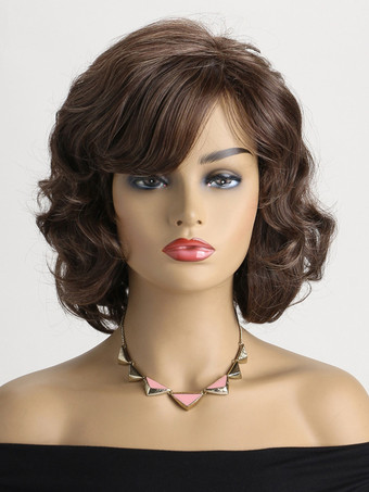 ヴィンテージ カーリーヘア ミディアムレングス 合成ウィッグ 女性用 2025