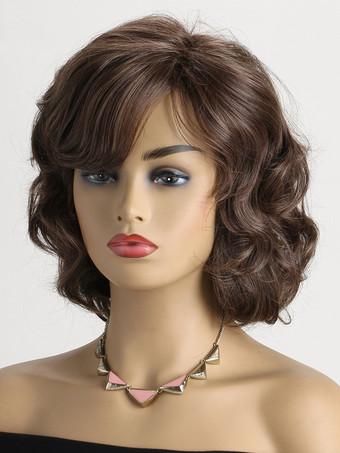 ヴィンテージ カーリーヘア ミディアムレングス 合成ウィッグ 女性用 2025