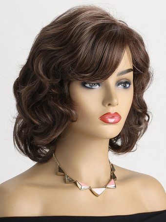 ヴィンテージ カーリーヘア ミディアムレングス 合成ウィッグ 女性用 2025