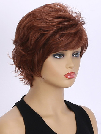 2025年女性用前髪付きサイドパート合成繊維ウィッグショートカーリーヘア