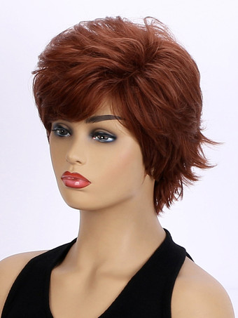 2025年女性用前髪付きサイドパート合成繊維ウィッグショートカーリーヘア