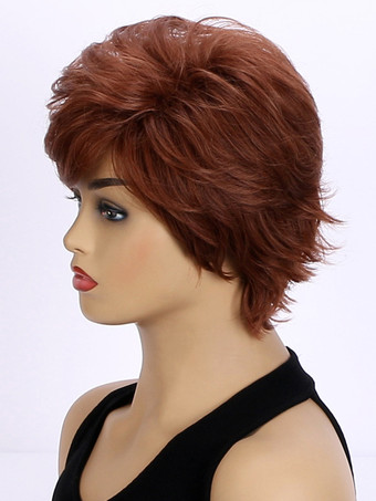 2025年女性用前髪付きサイドパート合成繊維ウィッグショートカーリーヘア