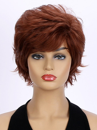 2025年女性用前髪付きサイドパート合成繊維ウィッグショートカーリーヘア