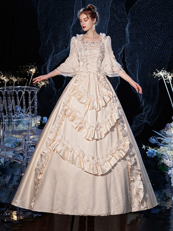 Viktorianisches Vintage-inspiriertes Barock-Kostümkleid im Retro-Stil mit Lagenrüschen und Spitze Marie-Antoinette-Kostüm Karnevalskleid