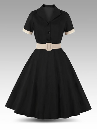 Vintage Style   Glamour Kleid 1950er Jahre Audrey Hepburn Stil Blau Grau Damen Kurzen Ärmeln Rockabilly Kleid