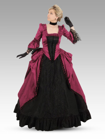 BordeauxCostumi retrò bordeaux Abito in poliestere di pizzo Tunica retrò da donna Marie Antoinette Costume Party Prom Dress