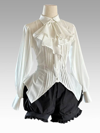 Chemisiers gothiques Lolita haut Lolita à volants chemisier à manches longues chemise Lolita blanche