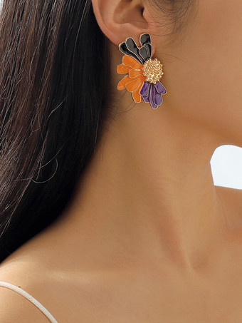 イエロー女性用合金フラワーイヤリング 2025