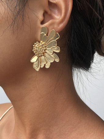 ゴールド 女性用合金フラワーイヤリング 2025