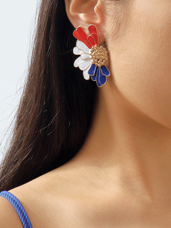 ブルー 女性用合金フラワーイヤリング 2025