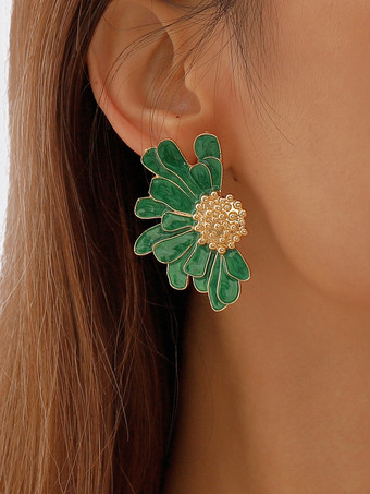 グリーン 女性用合金フラワーイヤリング 2025
