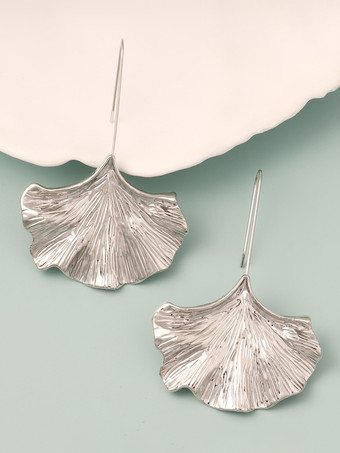 シルバー 女性用イチョウ葉合金イヤリング 2025