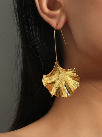 ゴールド 女性用イチョウ葉合金イヤリング 2025