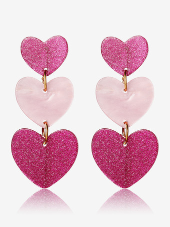 女性用ピンクハート型アクリルイヤリング 2025