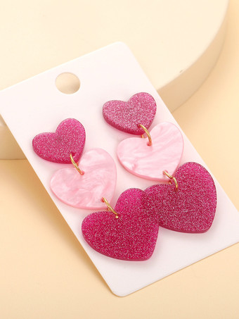 女性用ピンクハート型アクリルイヤリング 2025