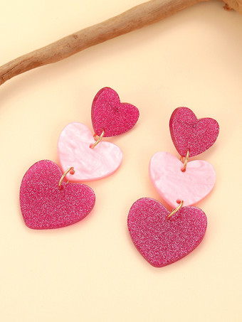 女性用ピンクハート型アクリルイヤリング 2025