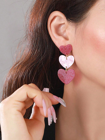 ピンク女性用ピンクハート型アクリルイヤリング 2025