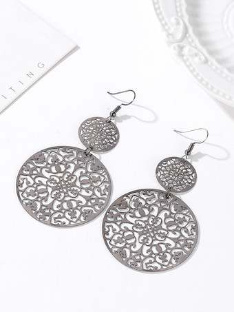 ブラック 女性用ヴィンテージ中空ディスクイヤリング 2025