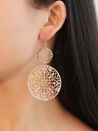 ゴールド 女性用ヴィンテージ中空ディスクイヤリング 2025