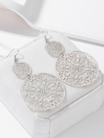 ホワイト 女性用ヴィンテージ中空ディスクイヤリング 2025