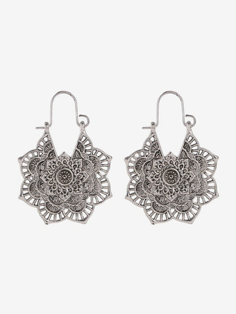 シルバー 女性用中空花ボヘミアンイヤリング 2025