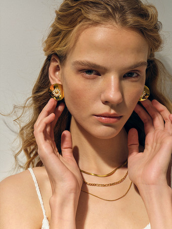 ゴールド デイジー ステンレススチール ディスク イヤリング レディース 2026