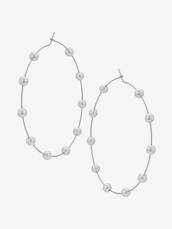 シルバー 女性のための誇張されたパールフープイヤリング 2025