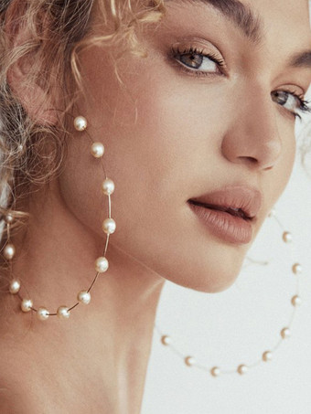 ゴールド 女性のための誇張されたパールフープイヤリング 2025