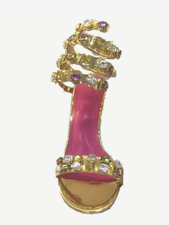 Gold High Heel Sandals Open Toe Rhinestones Strappy Party Shoes For Women 2025
