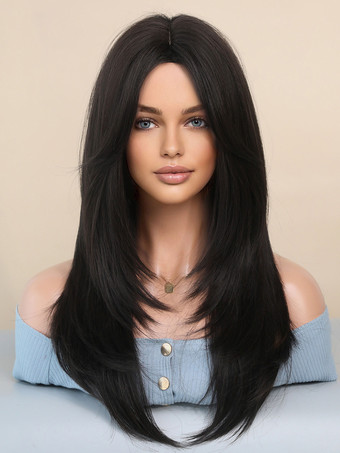 カーテンバング付きのグラデーションロングストレートヘア、レイヤードフルヘッド合成ウィッグ、女性用 2025