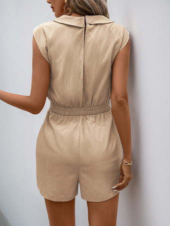 ドローストリングウエスト付きVネックジャンプスーツ、ノースリーブ、女性用夏服 2025