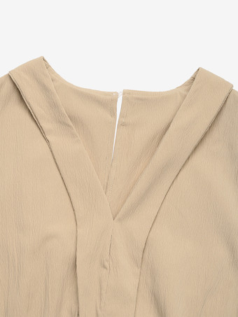 ドローストリングウエスト付きVネックジャンプスーツ、ノースリーブ、女性用夏服 2025