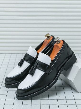 メンズタッセルローファー ラウンドトゥ カラーブロック スリッポン ペニーシューズ 滑り止めラバーソール PUレザー カジュアルシューズ