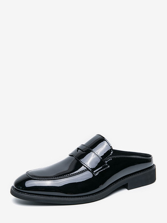 ブラック メンズ ペニーローファー バックレス スリッポン ミュール 通気性 レザーシューズ ファッショナブル セミスリッパデザイン パーティー アウトドア カジュアルシューズ