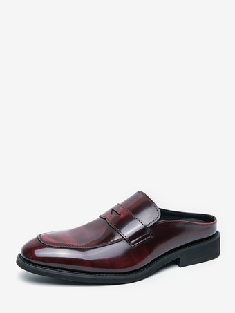 レッド メンズ ペニーローファー バックレス スリッポン ミュール 通気性 レザーシューズ ファッショナブル セミスリッパデザイン パーティー アウトドア カジュアルシューズ