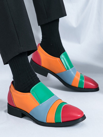 メンズ スリッポン ローファー カラーブロック プラスサイズ レザー スリッポン カジュアル ビジネス ロートップ ポインテッドトゥ 通気性 パーティーシューズ