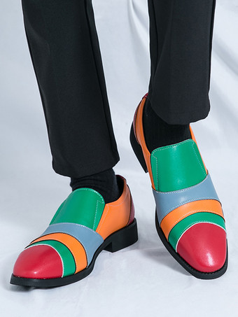 メンズ スリッポン ローファー カラーブロック プラスサイズ レザー スリッポン カジュアル ビジネス ロートップ ポインテッドトゥ 通気性 パーティーシューズ