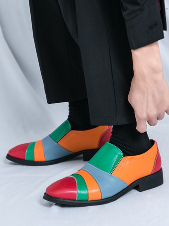 メンズ スリッポン ローファー カラーブロック プラスサイズ レザー スリッポン カジュアル ビジネス ロートップ ポインテッドトゥ 通気性 パーティーシューズ