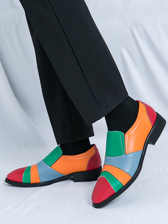 メンズ スリッポン ローファー カラーブロック プラスサイズ レザー スリッポン カジュアル ビジネス ロートップ ポインテッドトゥ 通気性 パーティーシューズ