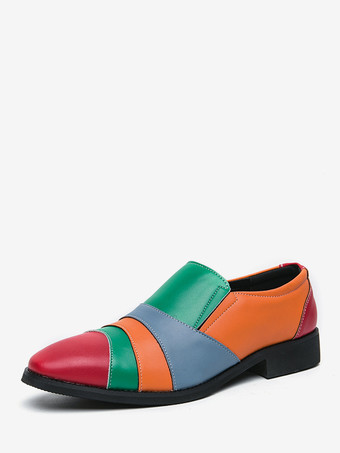 レッド メンズ スリッポン ローファー カラーブロック プラスサイズ レザー スリッポン カジュアル ビジネス ロートップ ポインテッドトゥ 通気性 パーティーシューズ