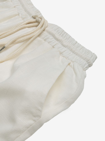 ドローストリングウエスト付きホワイトカジュアルパンツ 夏用パンツ レディース 2025