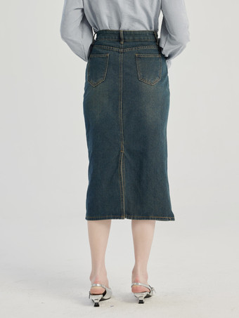 フロントポケット付きデニムスカート ミディ丈スカート レディース 2026