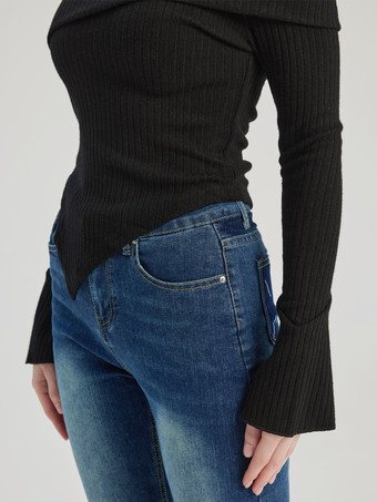 ブラック アシンメトリー T シャツ ロングスリーブ ワンショルダー スプリング トップス レディース 2026