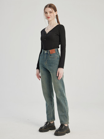 Black V-neck T-shirt Long Sleeve Spring Top For Women 2025